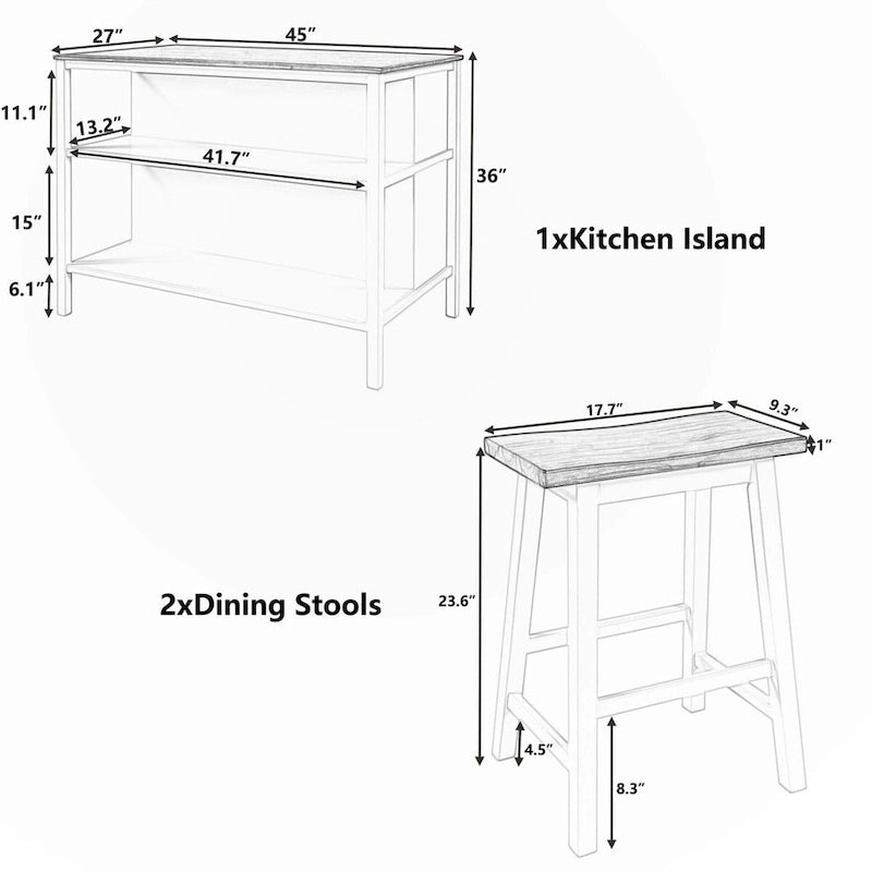 Ensemble table et chaises de salle à manger et planche à découper trois pièces en bois massif